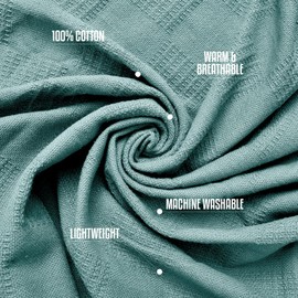 Oakias 100% Cotton Blanket Queen Mint - 350 GSM 90 x 90 InchesSoft Thermal Blanket Queen Size - Throw Blanket Lightweight, Breathable & Durable Summer Blanket for Bed, Couches & Living Room