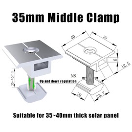 PARTSEE Solar Panel Bracket Centre Clamps 35 mm, Pack of 4 Adjustable Aluminium Alloy T-shaped Module Clamps Solar, PV Module Mounting Flat Roof Balcony Sheet Roof for Framed Panels 35-40 mm