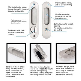Betensh 173mm Pocket Door Handle with Key Sliding Door Lock Keyed Pocket Door Lock Invisible Sliding Door Lock Pocket Invisible Recessed Handle Mortise Hook Lock for Wooden Door Brushed Silver