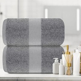 White Classic Bath Sheet Towels Extra Large | 35x70 Inch | 2 Pack, Light Gray Luxury 650 GSM
