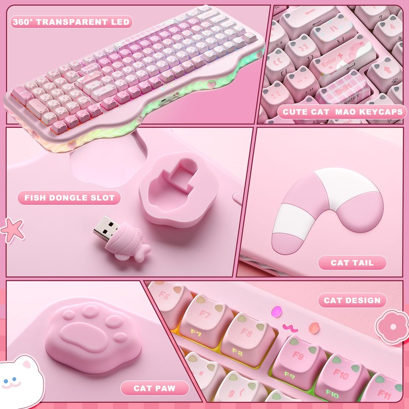 YUNZII C98 Cute Wireless Mechanical Keyboard(Pink Mao, Candy Switch)