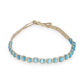 BlueRica Gargantilla de cordón de cáñamo con abalorio de ojo de gato (azul claro)