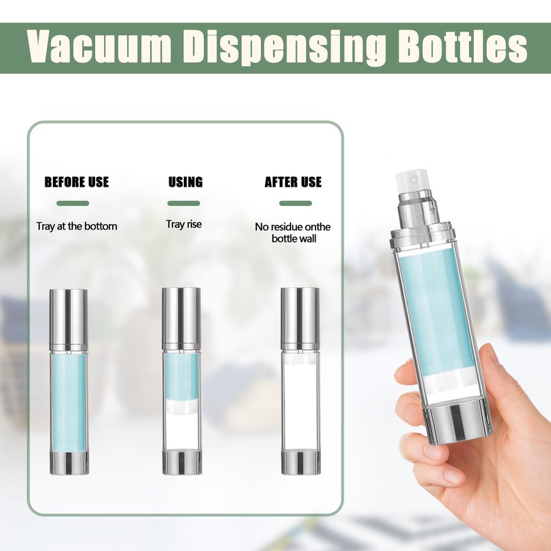 Betinyar 6Pcs 1.7oz/50ml Refillable Airless Pump Bottle, Makeup Pump Dispenser