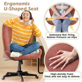 ZZW Cross Legged Chair Armless Office Chair with Wheels Wide Desk Chair with Tall Back Comfy Vanity Chair with Stress Relief Curved Design Seat Criss Cross Chair for Bedroom & Office & Home