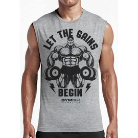Let The Gains Begin Gym Tops for Men, Sleeveless Bodybuilding Athletic Tank Top (LG, Let The Gains Begin Muscle Tank Top)