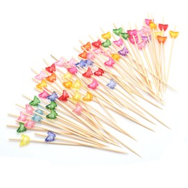 100 PCS Disposable Butterfly Fruit Picks, Bamboo Skewer Flower Picks, Fruit Fork, Creative Art toothpicks, Cocktail Picks, Sandwich Picks, Fruit Inserts.Cocktail Sticks，Cocktail Sticks Wooden.