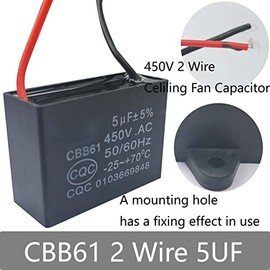 CBB61 - Condensador de ventilador de techo, 2 cables, 5uf, compatible con condensador de ventilador de 400/350/300/250 VCA, 50/60 Hz, CBB61-5 (paquete de 2)