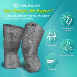 Vital Salveo Rodillera C3-Comfort para aliviar el dolor en las articulaciones, germanio y carbón para circulación de hilo de carbón para hombres y mujeres (1 par), XL