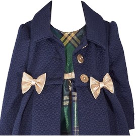 Bonnie Jean Girls 12M-6X Special Occasion Christmas Dress Coat Set (Navy, 2T)