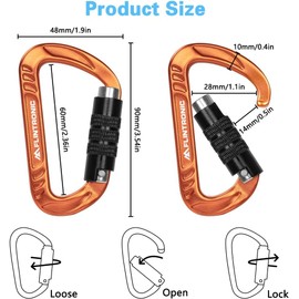 flintronic Carabiner with Screw Cap, 2 Pieces 12KN Carabiner Hook Screw Cap, Carabiner with 1200 kg Load Capacity, Heavy Duty, for Hammocks, Camping, Hiking, Backpack (Orange)