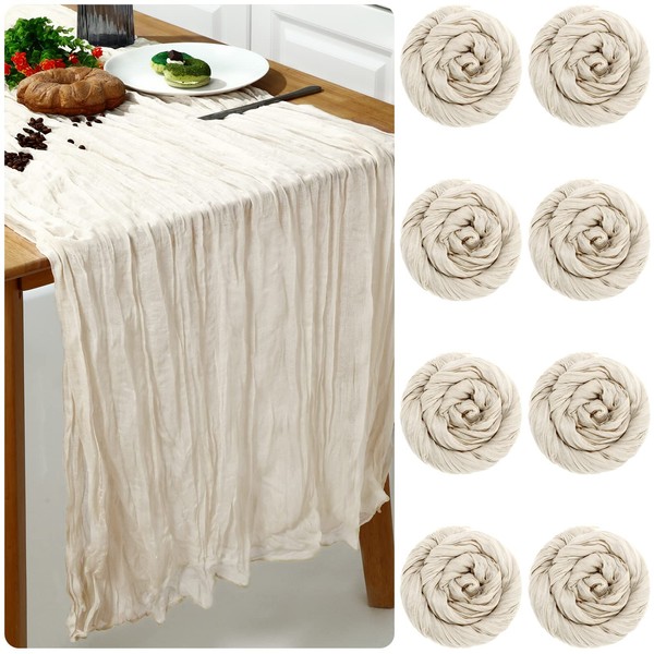 Cheesecloth Table Runner Wedding Table Runner Vintage Gauze Table Runner Boho Tablecloth, 35 x 120 Inch (Beige, 8 Pcs)