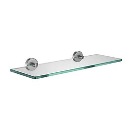 JQK Bathroom Glass Shelf, Tempered Glass Shower Storage 16 by 5 inches, 304 Stainless Steel Brushed Finish Wall Mount, TGS101-BN