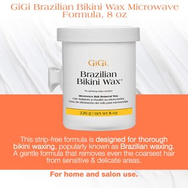 GiGi GiGi Brazilian Bikini Wax Microwave Formula, Painless, Residue-Free Hard Wax for Coarse Hair, Perfect for Sensitive Areas, 8 oz, 1-pack