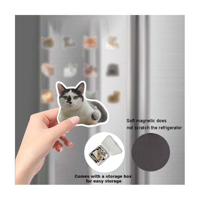 12Pcs Funny Cat Meme Fridge Magnets Cute Refrigerator Magnetic Stickers