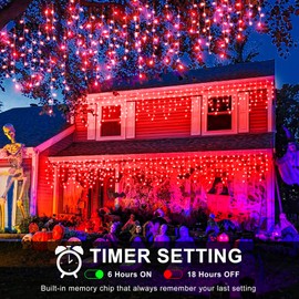 XmasBokeh 66FT 640 LED Christmas Lights, Icicle Lights for Outside Waterproof with 8 Modes 120 Drops, Plug in Curtain Fairy String Lights for Outdoor Indoor House Yard Roof Wedding Decorations, Red
