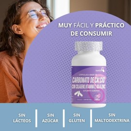 IsaaQuim Carbonato de Calcio con Colágeno, Vitamina C, D3 y Zinc | 120 Cápsulas de 600 mg | 30 Porciones de 4 Cápsulas | Aporta 800 mg de Calcio, 320 
