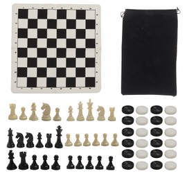 Chess Checkers Set 13.8in Board 2 in 1 Anti Slip 2.6in King Height with Drawstring Storage Bag Board Games Set for Party Black White Board
