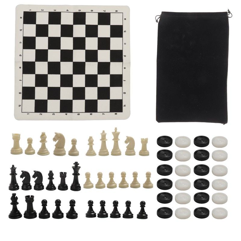 Chess Checkers Set 13.8in Board 2 in 1 Anti Slip