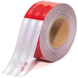 High Visibility Reflective Tape - 2" x 50', PET Material, Waterproof & Durable, Red and White Safety Tape, Service Life Up to 3 Years, Self-Adhesive - Color: 1 pack