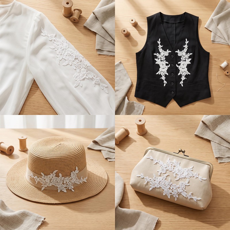 Guipure Lace Applique 4Pcs Sew-On Mirrored Pairs Wedding Gown