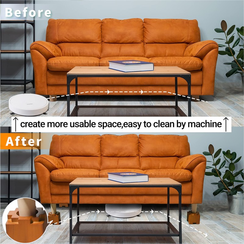 Wood Bed Risers with Non-Slip Rubber Pad, Stackable Furniture Risers