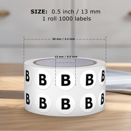 FINDAT Letter B Round Labels 0.5 Inch Vinyl Circle Capital Alphabet Stickers Self-Adhesive Removable Waterproof Dots Tags for Home Office Inventory 1000 PCS