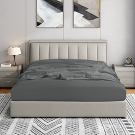 Cathay Home California King Fitted Sheet - Double Brushed Ultra Soft - Wrinkle & Fade Resistant - 21" Extra Deep Pocket Fitted Sheet Only - Good Fit for 19"-23" Deep Mattress (Cal King, Gray)