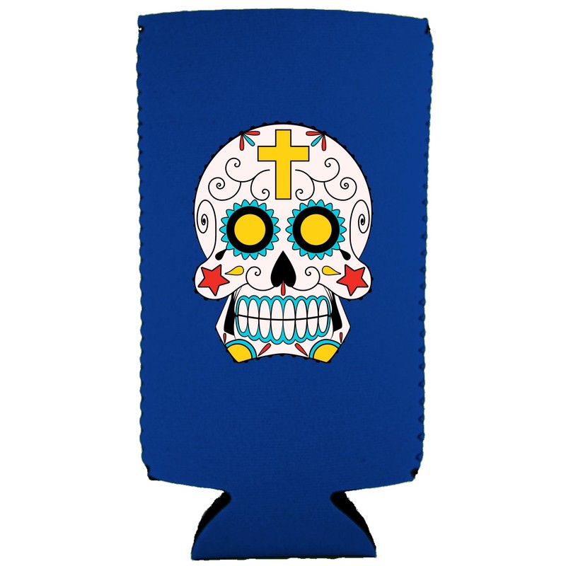 Sugar Skull Funny Slim Can Coolie (Royal Blue)