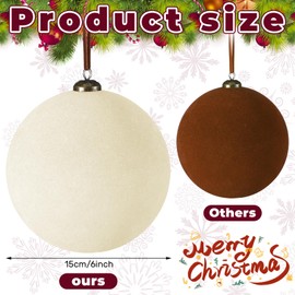 PullCrease 4 Pcs Large Velvet Christmas Balls 6 Inch Christmas Tree Decorations Christmas Ornaments Balls for Family Holiday Wedding Party Xmas Tree Hanging Decoration(Cream White)