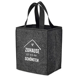 Cepewa Bottle Carrier Made of Felt Anthracite for 6 Bottles with Saying 'Zuhause ist es am schönsten' Bottle Basket Carry Bag Men's Handbag (1 x Bottle Carrier Felt Anthracite)