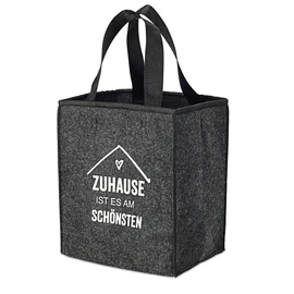 Cepewa Bottle Carrier Made of Felt Anthracite for 6 Bottles with Saying 'Zuhause ist es am schönsten' Bottle Basket Carry Bag Men's Handbag (1 x Bottle Carrier Felt Anthracite)