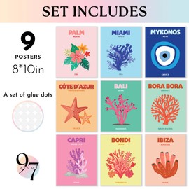 97 Decor Preppy Room Decor Aesthetic - Preppy Wall Decor For Bedroom, Preppy Beach Room Decor, Beachy Posters For Teen Girls Room, Cute Preppy Pictures For College Dorm Decorations (8x10 Unframed)