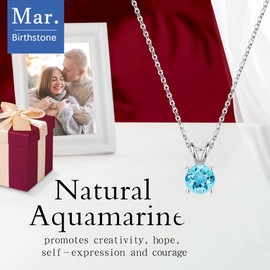 Collar de piedra natal para mujer, mamá, esposa, 1 quilate, solitario clásico natural o creado, abalorio de piedra natal de corte brillante, plata de ley S925 chapada en oro rosa blanco y amarillo de 18 quilates, Zirconia cúbica, 03. Auténtica aguamarina