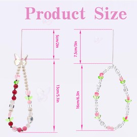 AGEN KGEN Colorful Beaded Phone Charms & Chains - Handmade Cell Phone Lanyards, Wrist Straps Cute Butterfly Design for Women