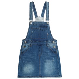 KIDSCOOL SPACE Big Girls Skirt,Ripped Soft Strechy Denim Girls Summer Overalls Dress,Light Blue,8-9 Years