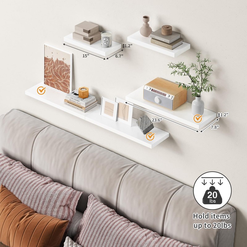 Forbena White Floating Shelves for Wall Decor, 24 Inches Long