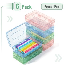 Mr. Pen- Clear Pencil Boxes, 6 Pack, Assorted Color, Snap-Tight Lid, Plastic Pencil Box Organizer, 7.9"x4.5"x2.4"