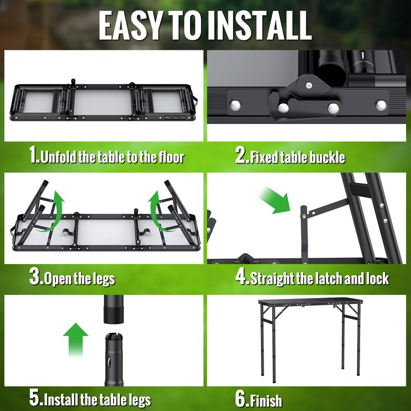 GARLLEN Folding Camping Table Max 27.5", 3-Height Adjustable Portable Camping