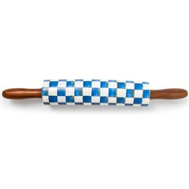 MACKENZIE-CHILDS Rolling Pin, Decorative Roller Pin for Baking, Cute Baking Supplies, Blue-and-White Royal Check