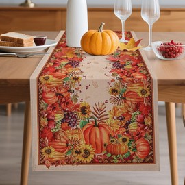 Larponder Fall Pumpkin Fruit Table Runner for Thanksgiving, Harvest Decor Polyester Fabric with Wrinkle Resistant and Water Resistant, Autumn Table Decor for Dining Room (13 x 72 Inches)