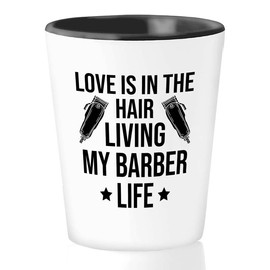 Flairy Land Barber Shot Glass 1.5oz - Living my barber lfe - Hair Cutting Men Comb Salon Scissors Conditioner Blonde Hair Styling