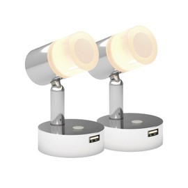 acegoo Reading Lamp 12 V LED Dimmable Caravan Acrylic Flexible Bed Lamp Bedside Table DC 12-24 V 3200 K with USB Charger for Boat Car Camper Van Yacht Wall Mounted Chrome (Pack of 2)
