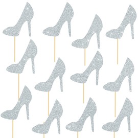 High Heel Centerpiece Sticks Silver 12PCS High Heel Shoes Table Toppers Stiletto Engagement Wedding Party Decorations for Lady Bridal Shower Bachelorette Party Supplies