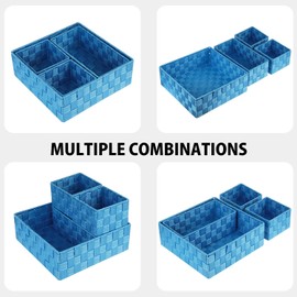 Posprica Woven Storage Baskets for Organizing, Small Black Baskets Cube Bin Container Tote Organizer Divider for Drawer, Closet, Shelf, Dresser, Set of 4(Navy)