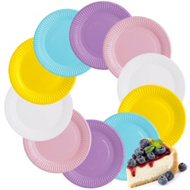 50 Pcs Colorful Paper Plates, 7 Inch Round Party Tableware Disposable Paper Dinner Plates Picnic Plates Party Supplies Pack for Wedding Birthday Party, DIY Painting (5 Colors)