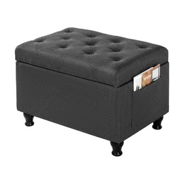 DECO DE VILLE Ottoman with Storage 24'' Storage Ottomans Linen Fabric Ottoman Footstools Small Upholstered Foot Rest Stool for Couch, Living Room, Bedroom, Entrance Shoe Bench Dark Grey
