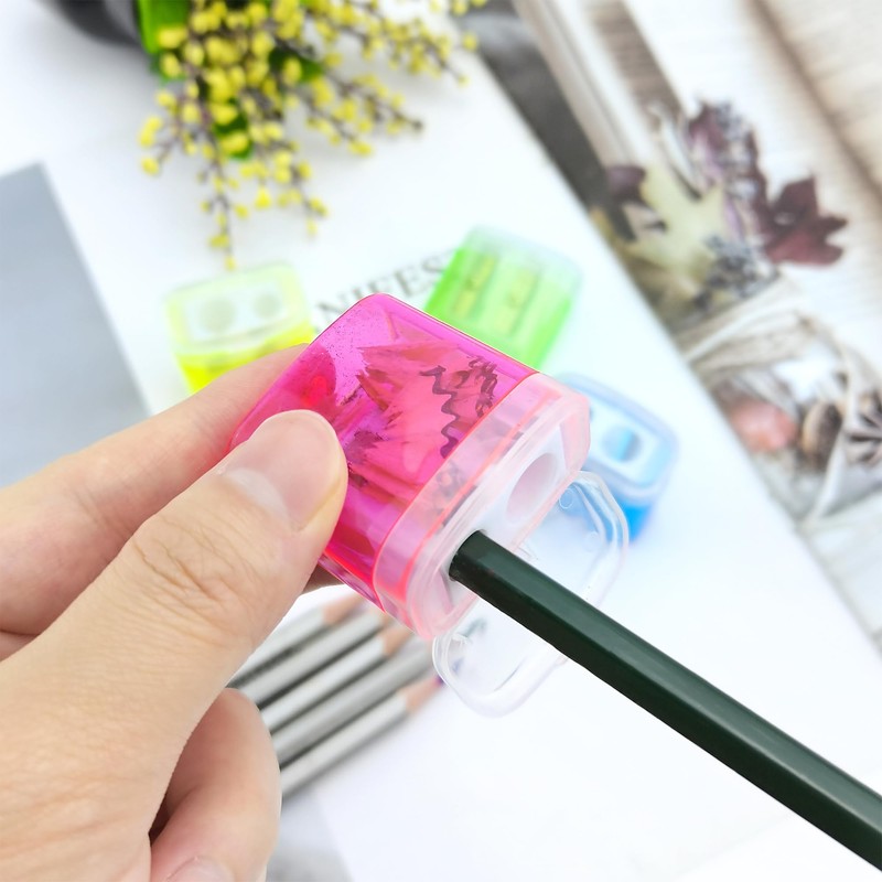 Cretty-Meet 4 PCS Handheld Pencil Sharpeners with Lid, Multicolor Dual