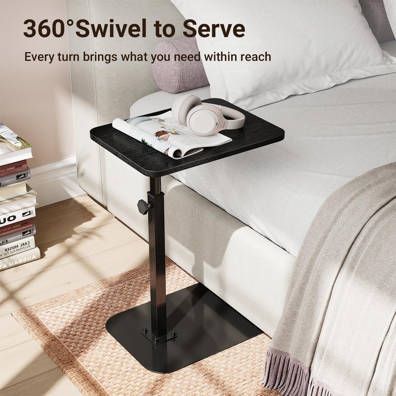 ELYKEN TV Tray Table, C-Shape Couch Desk, 360° Swivel Side