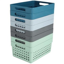 com-four 8 Piece Storage Basket Set - Decorative Baskets - Plastic Boxes for Cosmetics, Toys and Household Products - Stackable Organisers in Pastel Colours [Selection Varies]