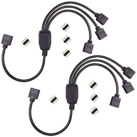 RGBZONE 2 Pack Black 4 Pins LED Splitter Cable Strip Connector 3 Way Splitter Y Splitter for 1 to 3 RGB 5050 3528 LED Light Strips with 8 x Male 4 Pin Plugs (11.8in/30cm)